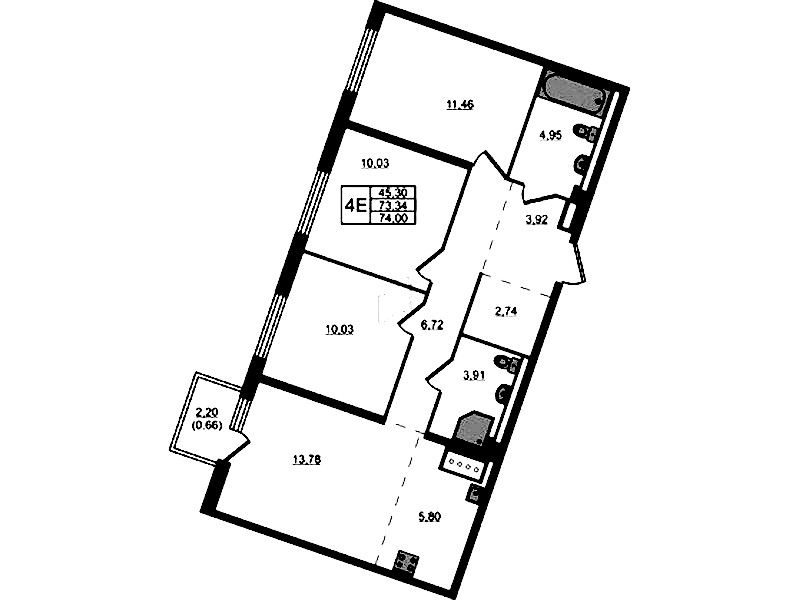 3-комнатная квартира 74 м², 4/9 эт., ЖК «Квартал Лаголово»